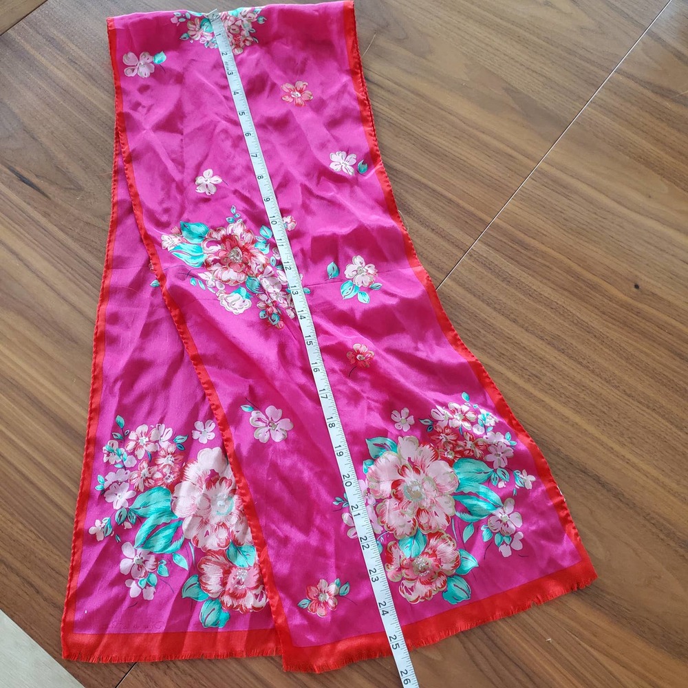Vintage Accessory Street Silk Made in Japan Long Rectangle Floral Scarf Pink - Picture 4 of 4